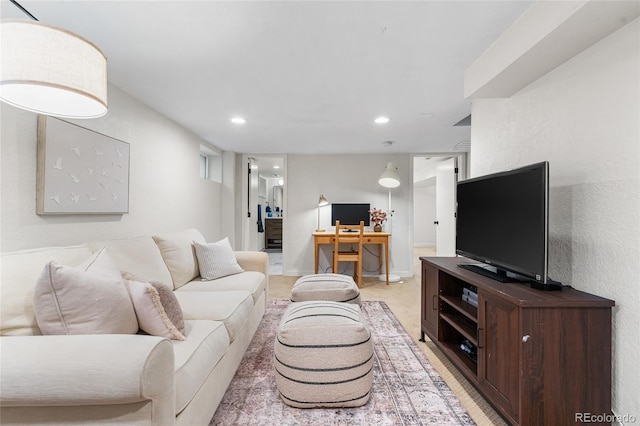 living room featuring recessed lighting