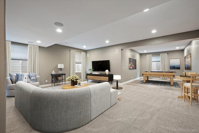 3336 Goodyear St, Castle Rock, CO 80109 - living room featuring billiards table, carpet floors, and recessed lighting