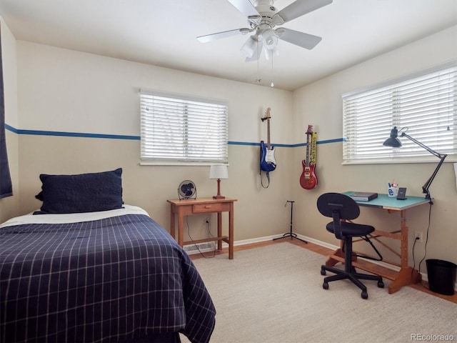 bedroom featuring ceiling fan