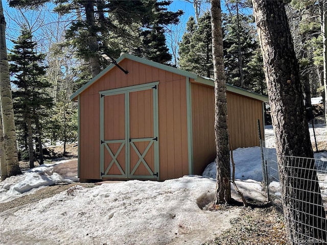 2945 Forbes Park Rd, Fort Garland, CO 81133 - snow covered structure with a storage shed