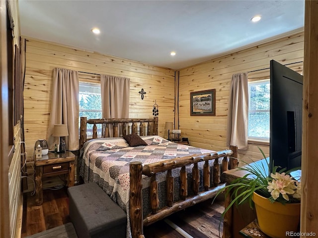 2945 Forbes Park Rd, Fort Garland, CO 81133 - bedroom featuring wooden walls, hardwood / wood-style flooring, and recessed lighting