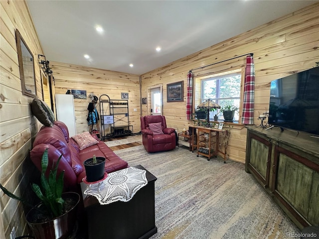 2945 Forbes Park Rd, Fort Garland, CO 81133 - living room with recessed lighting, wooden walls, and wood finished floors