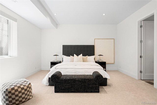 bedroom featuring carpet floors, baseboards, and recessed lighting