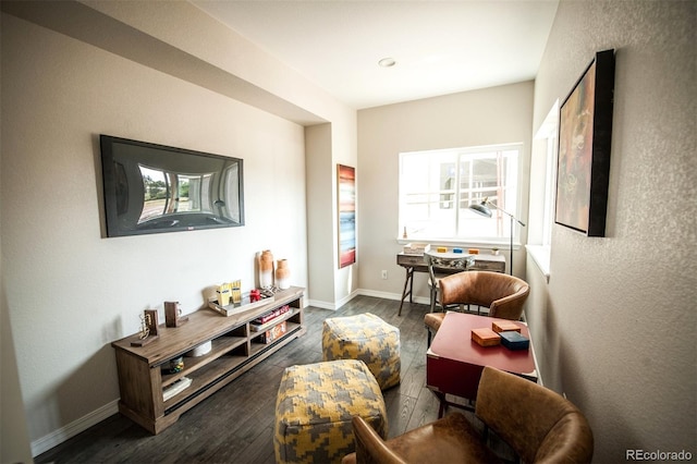 sitting room with dark hardwood / wood-style flooring