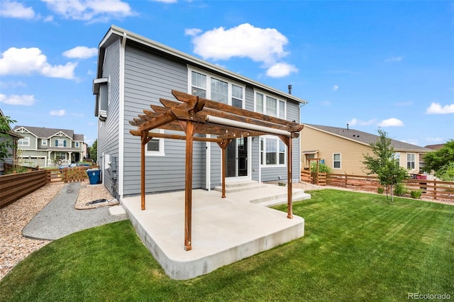 9957 Quintero St, Commerce City, CO 80022 - back of property featuring a patio area, a pergola, a fenced backyard, and a residential view