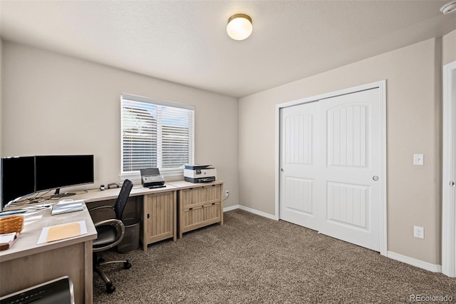 view of carpeted home office