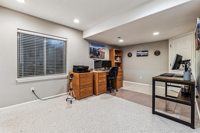 view of carpeted home office