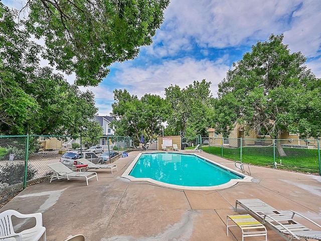 view of swimming pool with a patio