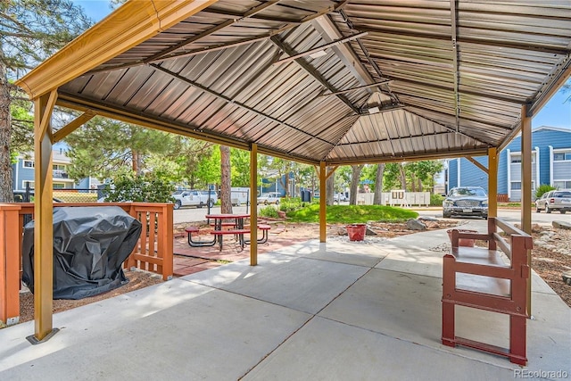 view of patio / terrace featuring a gazebo and area for grilling