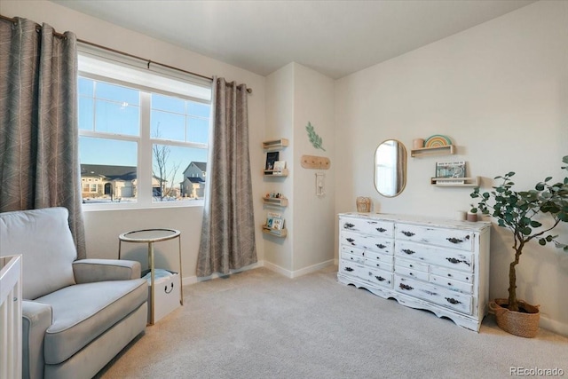 sitting room with light carpet