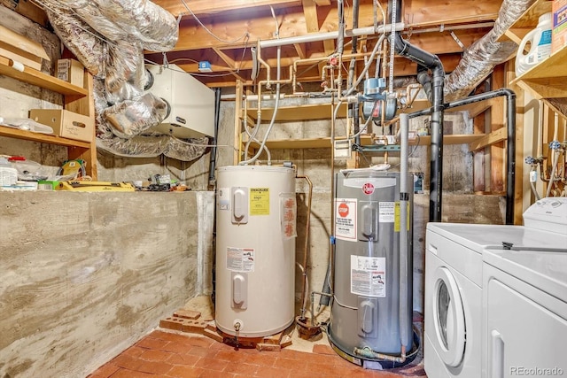 utilities featuring water heater and separate washer and dryer