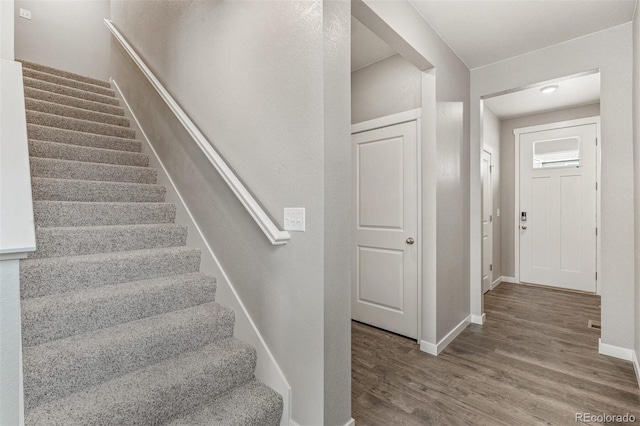 staircase with wood-type flooring