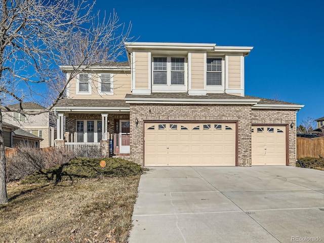 front facade with a garage