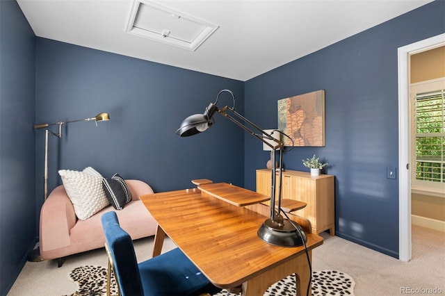 7746 E Severn Pl, Denver, CO 80230 - dining space featuring attic access and light carpet