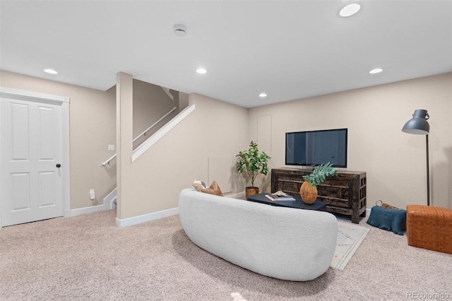 7746 E Severn Pl, Denver, CO 80230 - carpeted living area with recessed lighting and stairs