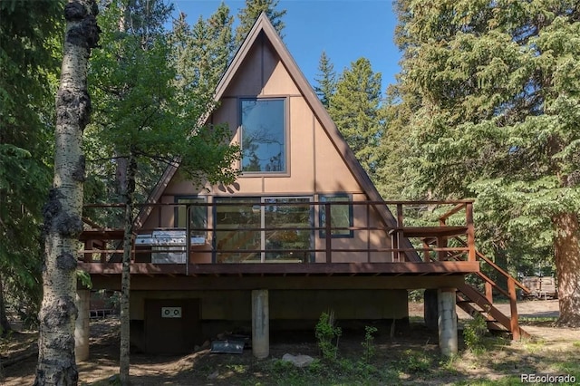 100 Aspen Ln, Evergreen, CO 80439 - rear view of property with a deck and stairway