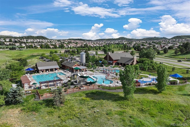 drone / aerial view with a mountain view