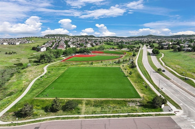 bird's eye view featuring a residential view and a mountain view