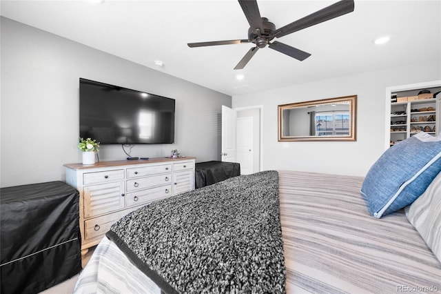 bedroom featuring recessed lighting and ceiling fan