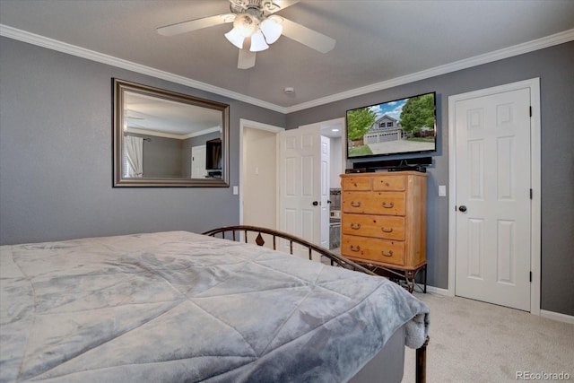9079 Garnet St, Highlands Ranch, CO 80126 - carpeted bedroom featuring crown molding, baseboards, and a ceiling fan