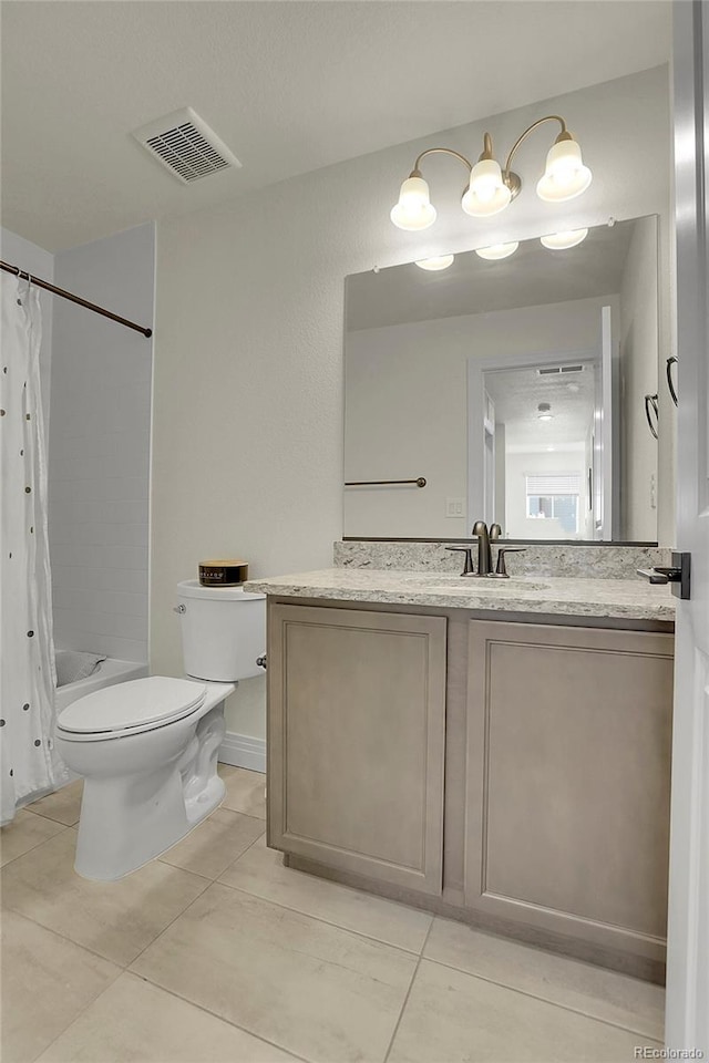 16818 E 119th Ave Unit A, Commerce City, CO 80022 - bathroom featuring tile patterned flooring, vanity, toilet, and shower / bath combo with shower curtain