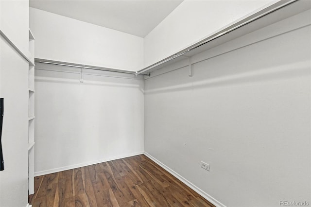 walk in closet with wood finished floors