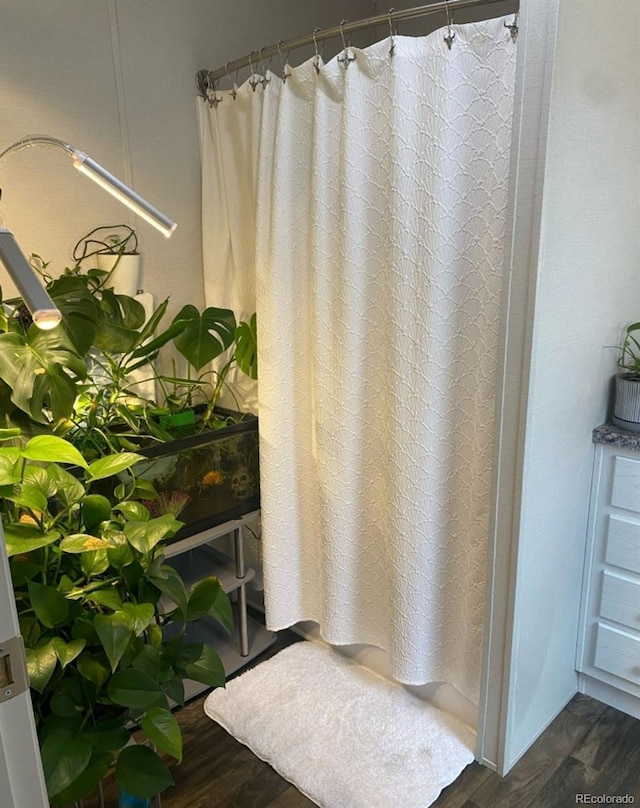 431 N 35th Ave Unit 51, Greeley, CO 80631 - bathroom featuring wood finished floors and a shower with curtain