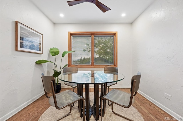 11 S Albion St, Denver, CO 80246 - dining space featuring wood finished floors, baseboards, ceiling fan, and recessed lighting