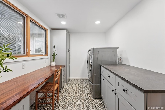 11 S Albion St, Denver, CO 80246 - laundry room with washing machine and dryer, recessed lighting, baseboards, and cabinet space