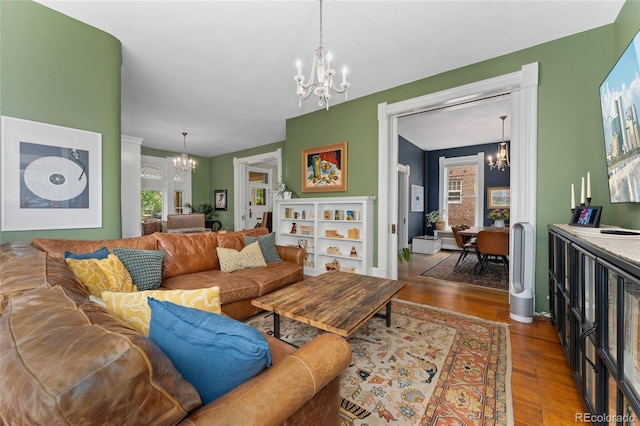 1154 N Clarkson St, Denver, CO 80218 - living room with a chandelier and wood finished floors