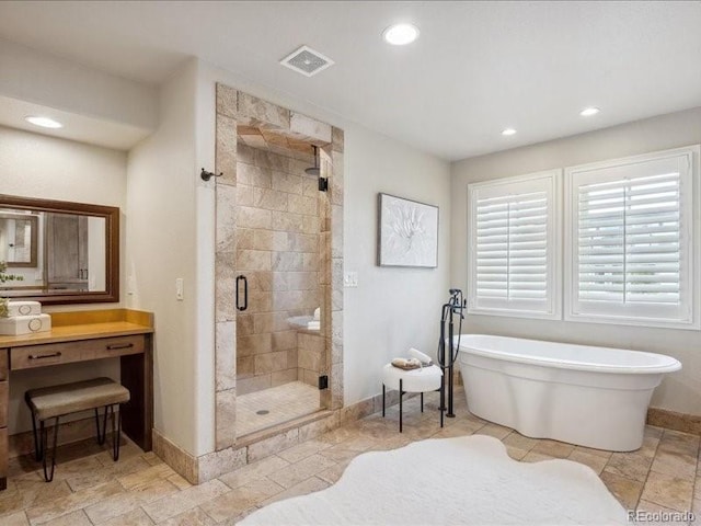 bathroom featuring plus walk in shower