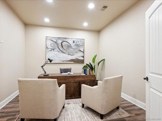 office area with dark wood-type flooring