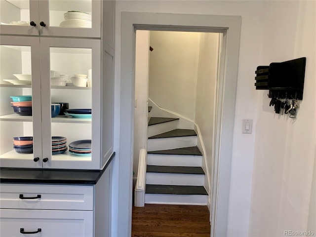 staircase featuring wood-type flooring