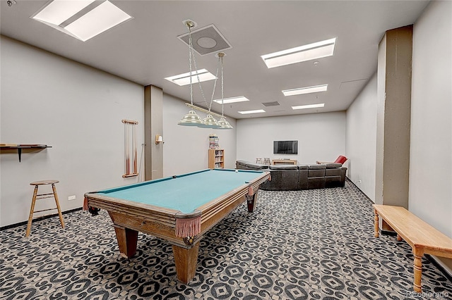 rec room featuring carpet flooring and pool table