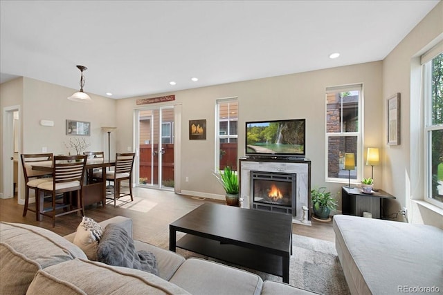 living room featuring light wood-type flooring