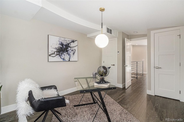 interior space with dark hardwood / wood-style floors