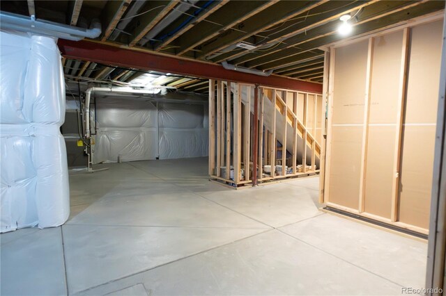 view of unfinished basement