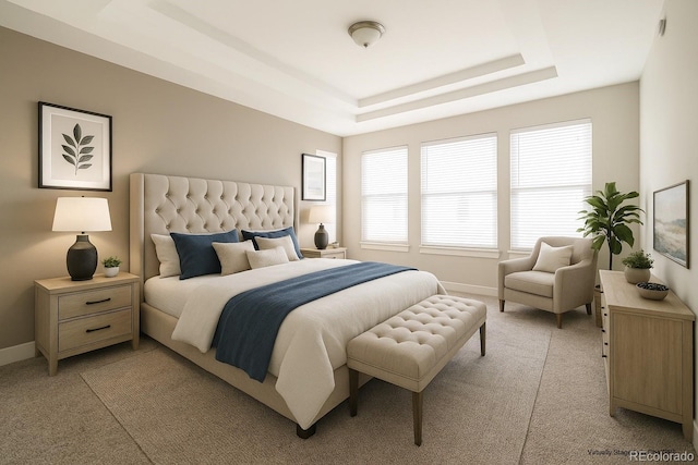 8791 Culebra Ct, Arvada, CO 80007 - bedroom with light carpet, baseboards, and a tray ceiling