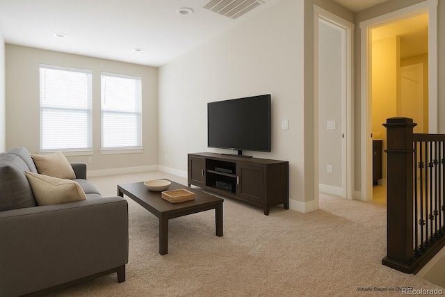 8791 Culebra Ct, Arvada, CO 80007 - living room with baseboards, light colored carpet, and recessed lighting