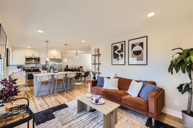 living room with light wood-type flooring