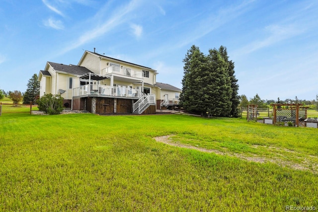 3973 Palmer Ridge Dr, Parker, CO 80134 - rear view of house with a deck, stairs, and a lawn