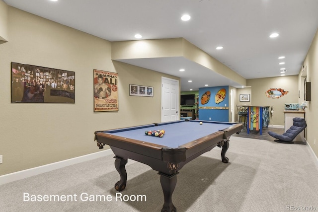 3973 Palmer Ridge Dr, Parker, CO 80134 - recreation room with carpet, recessed lighting, and billiards table