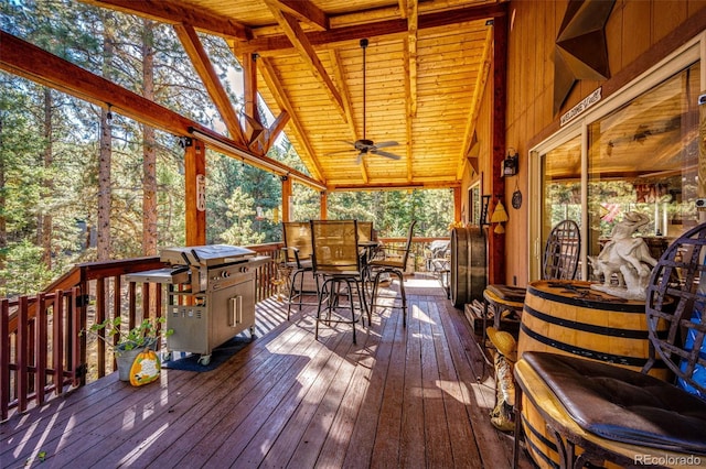 wooden deck with ceiling fan