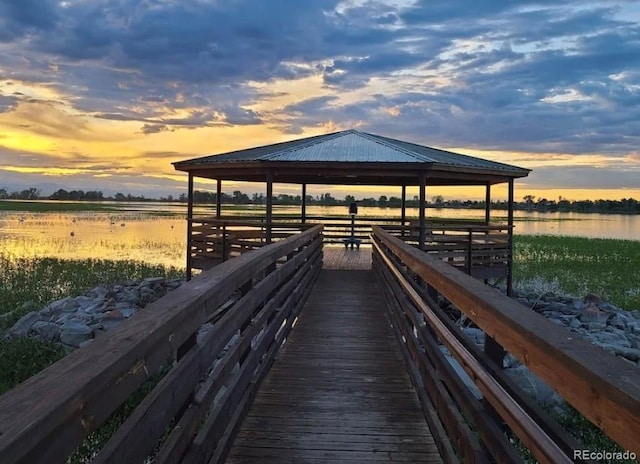 13619 Lake Ave, Brighton, CO 80603 - view of dock with a gazebo and a water view