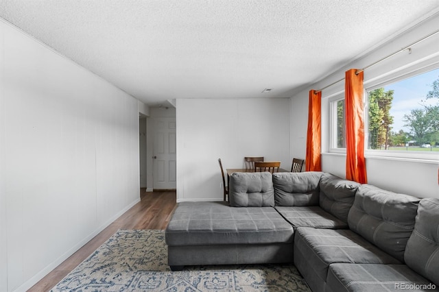 1261 Eagle St, Aurora, CO 80011 - living area featuring a textured ceiling and wood finished floors