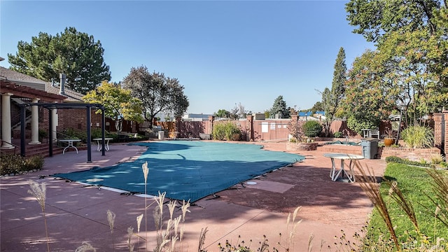 view of swimming pool featuring a patio area