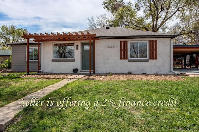 6220 W 11th Pl, Lakewood, CO 80214 - view of front of property with brick siding, an attached carport, and a front yard