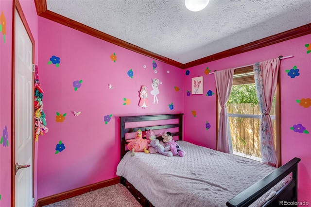 1214 Mac Kay Ct, Dacono, CO 80514 - carpeted bedroom featuring ornamental molding and a textured ceiling