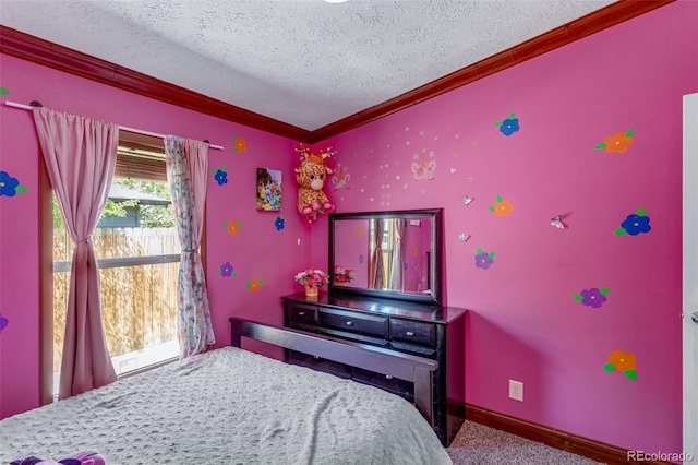 1214 Mac Kay Ct, Dacono, CO 80514 - carpeted bedroom with ornamental molding and a textured ceiling
