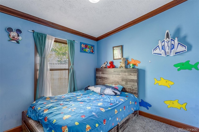 1214 Mac Kay Ct, Dacono, CO 80514 - bedroom featuring ornamental molding, a textured ceiling, and carpet floors
